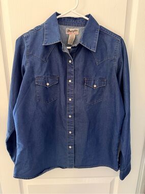 Vintage Wrangler Indigo Western Denim Shirt with Pearl Snaps XL